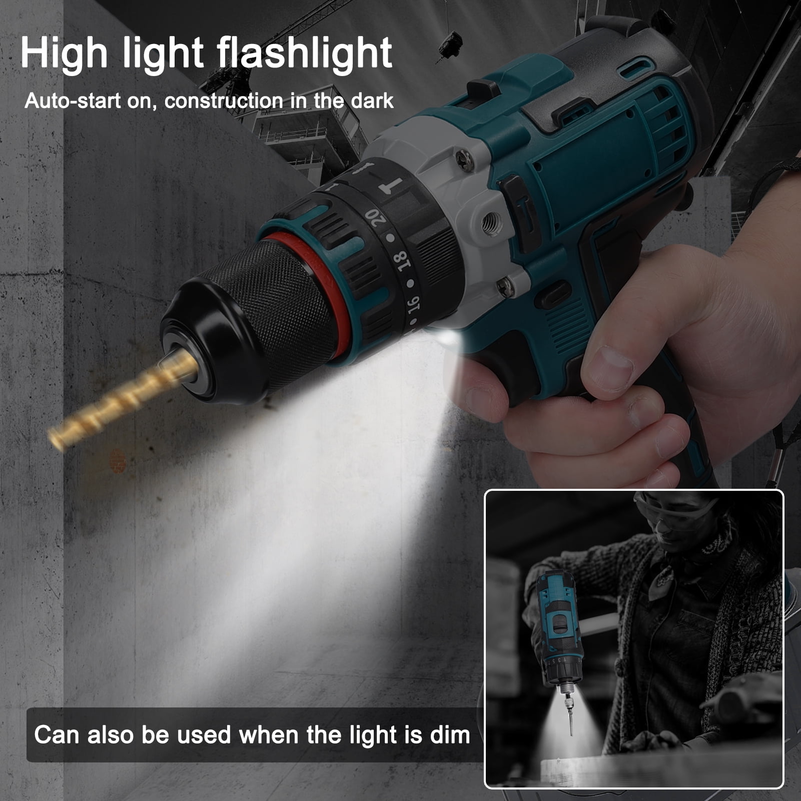 Drill 13mm Rechargeable Brushless Motor Electric Impact Drill Cordless Electric Screwdriver Multifunctional Electric Drill Handheld Electric Screwdriver Electric Power Tools