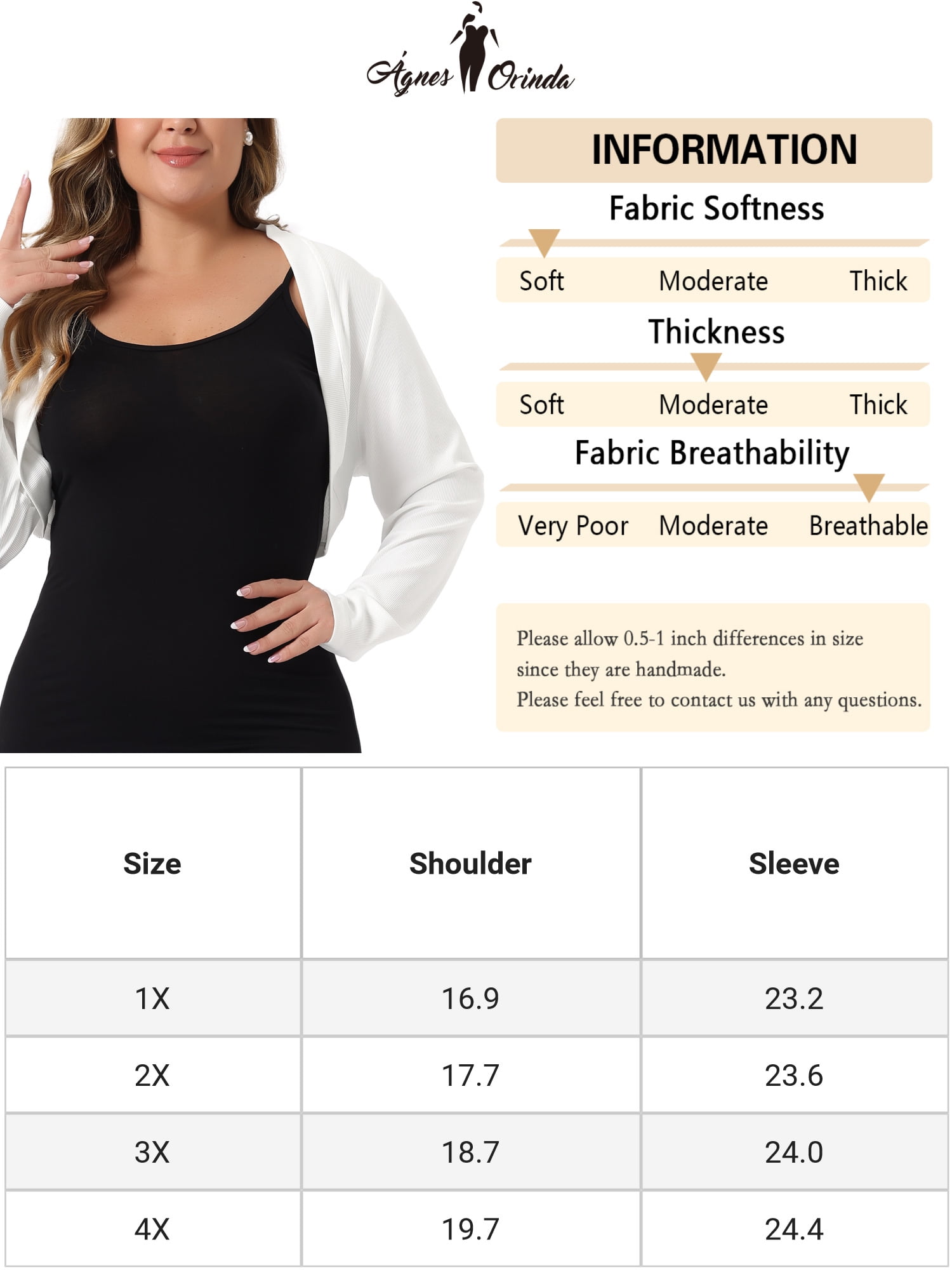 DARING DIVA Plus Size Long Sleeve Open Front Cropped Cardigans Shrugs 4X White
