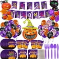 thumbnail image 2 of 2023 Halloween Temática Suministros De Fiesta De Araña Calabaza Bandera Mantel Plato De Papel Taza Desechable Juego De Cubiertos De Látex Fantasma Globo Horror Decoración, 2 of 4