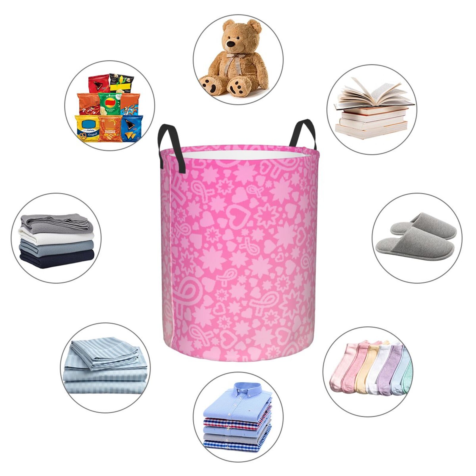 Large Laundry Basket with Handles - Breast Cancer Pink Ribbons Awareness Kids Baby Dirty Clothes Laundry Hamper for Bedroom Aesthetic