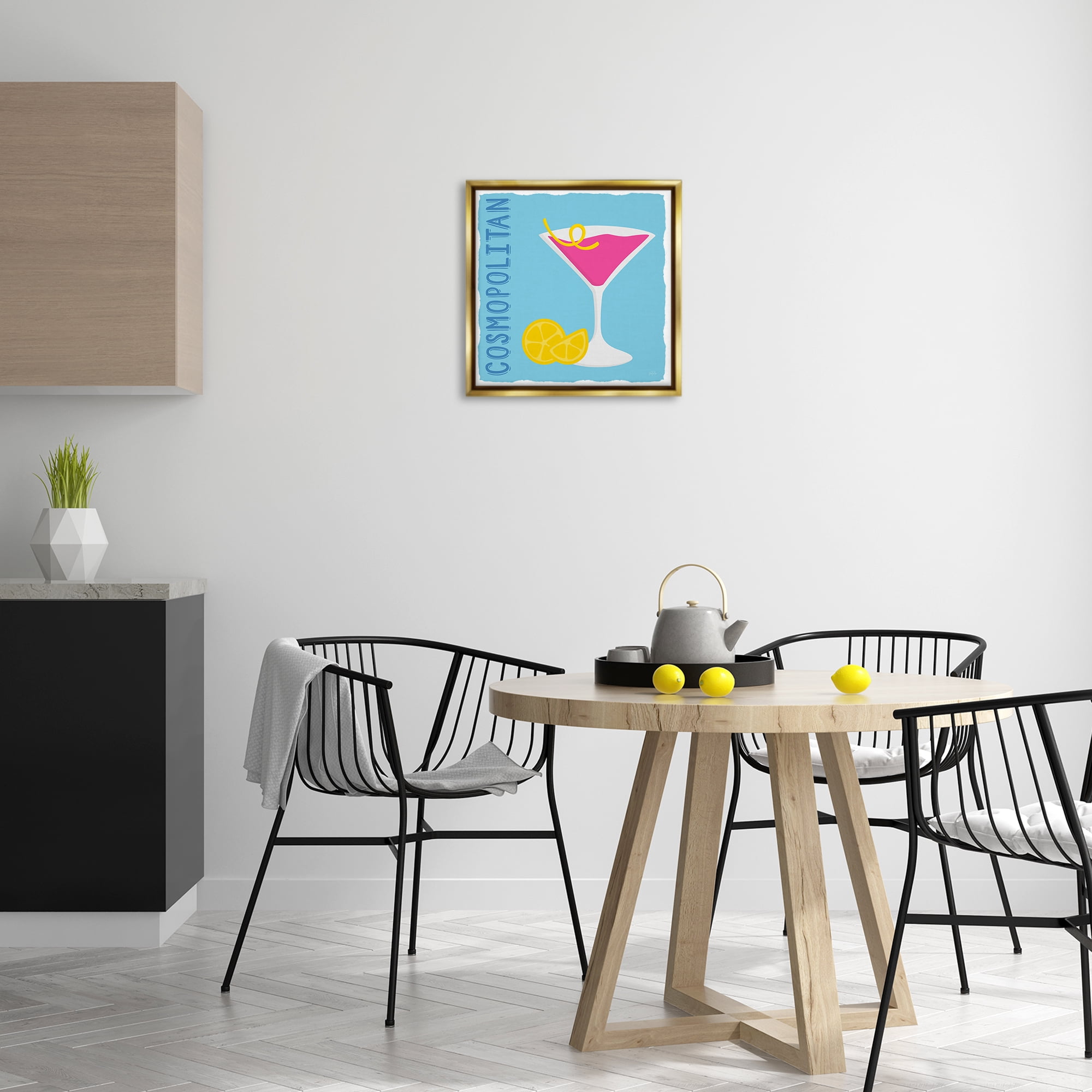 Stupell Industries Cosmopolitan Cocktail Drink Food & Beverage Painting Gold Floater Framed Canvas Art Print Wall Art, 18 x 18