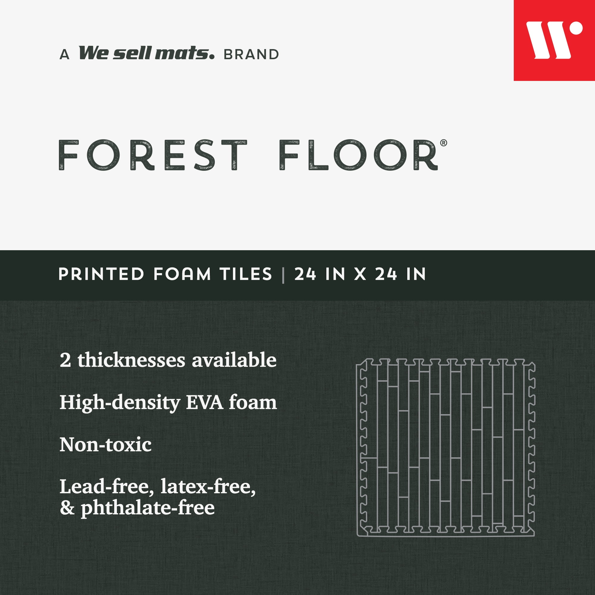 Forest Floor Premium Wood Grain Foam Floor Tiles, White EVA Foam, 100 Sq Ft (25 Tiles), Anti-Fatigue Flooring