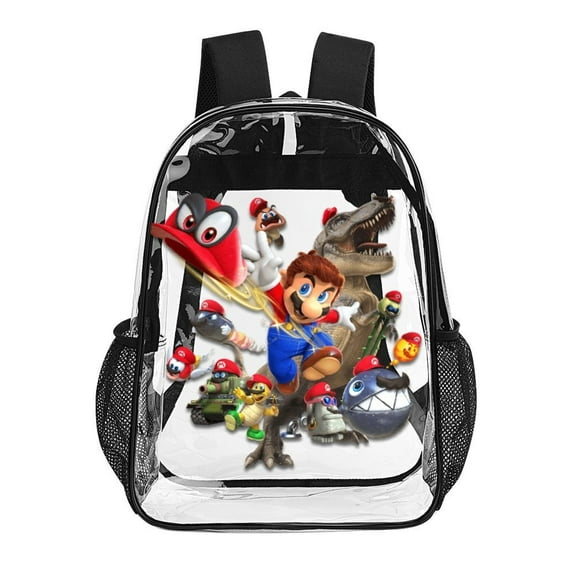 Mario Clear Backpack Heavy Duty See Through Bookbag Transparent Bag for Colleges School Work Sport Travel