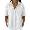 thumbnail image 3 of Endives Women's Linen Shirt Short Sleeve Shirt Collared Blouse for Women Casual Button Down Shirt Beach Vacation Outfits Hawaiian Shirt for Women Clear L, 3 of 7