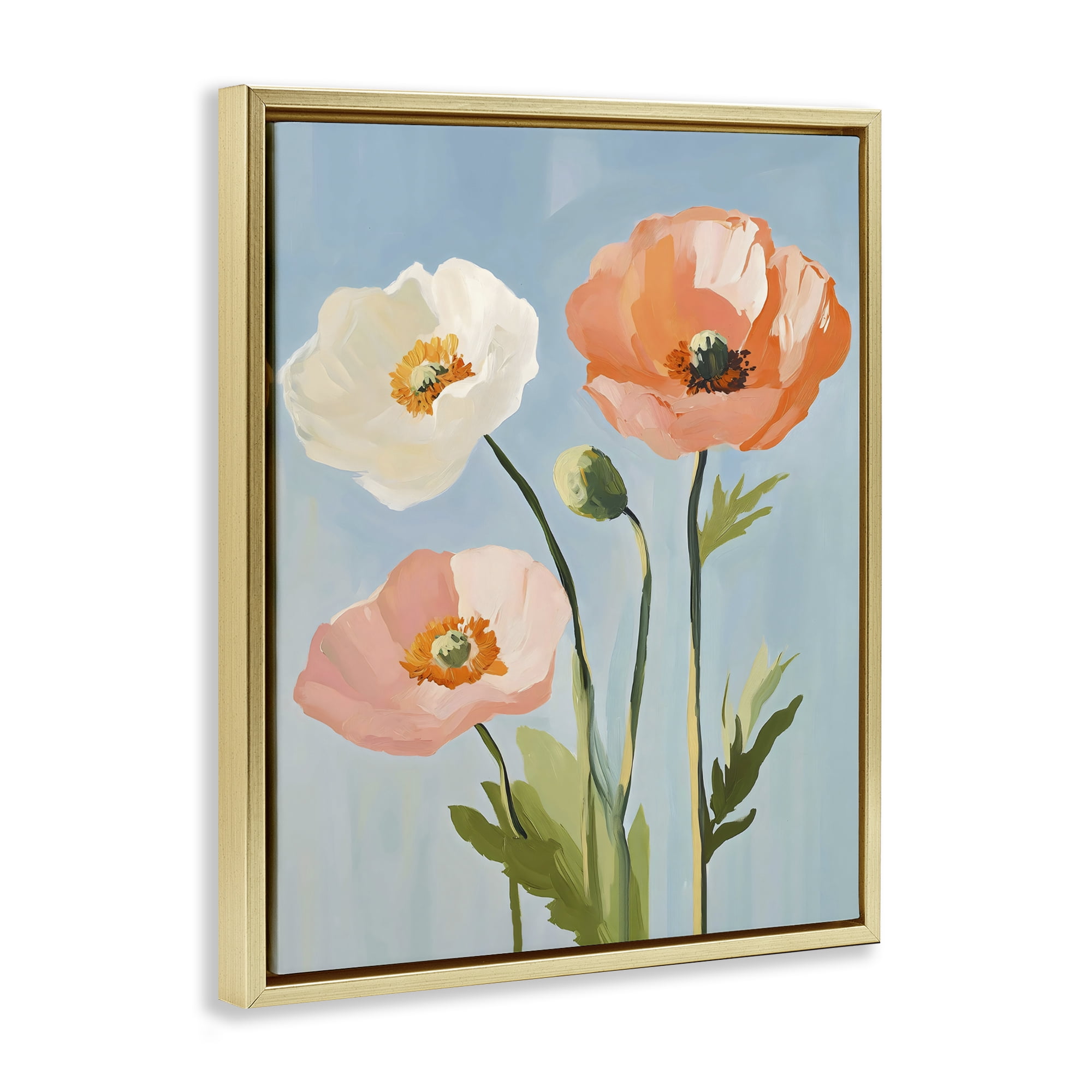 Stupell Industries Pastel Poppy Blooming Trio Gold Framed Floater Canvas Wall Art, design by The Prints Vibe