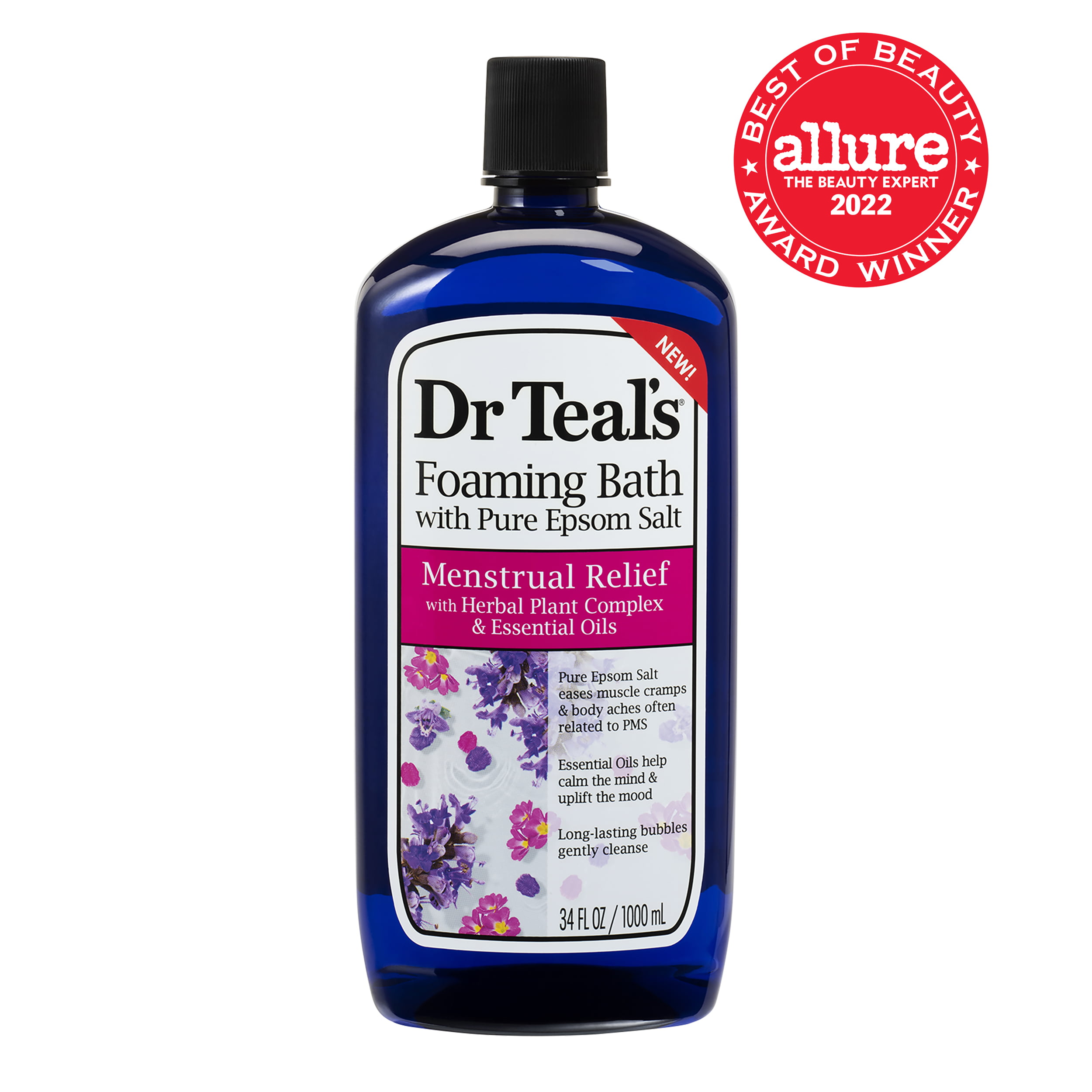 Dr Teal's Menstrual Relief Foaming Bath with Epsom Salt & Herbal Plant Complex, 34 fl oz