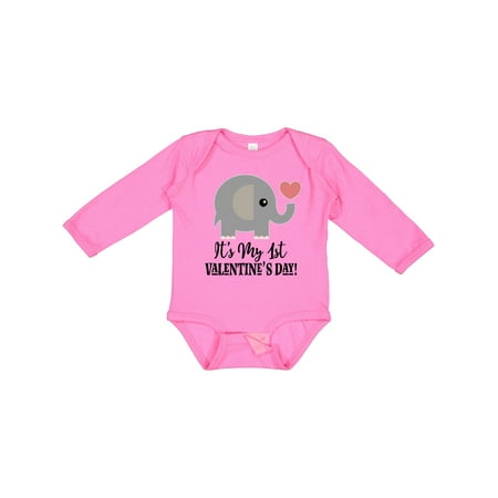 

Inktastic 1st Valentines Day Baby Elephant Gift Baby Boy or Baby Girl Long Sleeve Bodysuit