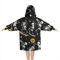 thumbnail image 2 of Black Halloween Dancing Skeletons Blanket Hoodies for Kids 6-13YR Oversize Wearable Blanket Hoodies for Boys Girls Teens, 2 of 7