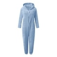 thumbnail image 6 of mgoYE Girls Fleece Hooded Onesie Pajamas Cute One Piece Fuzzy Sleepwear Zip Up Jumpsuits Winter Warm Romper Outfits Playsuit Loungewear(Light Blue,7-8 Years), 6 of 7