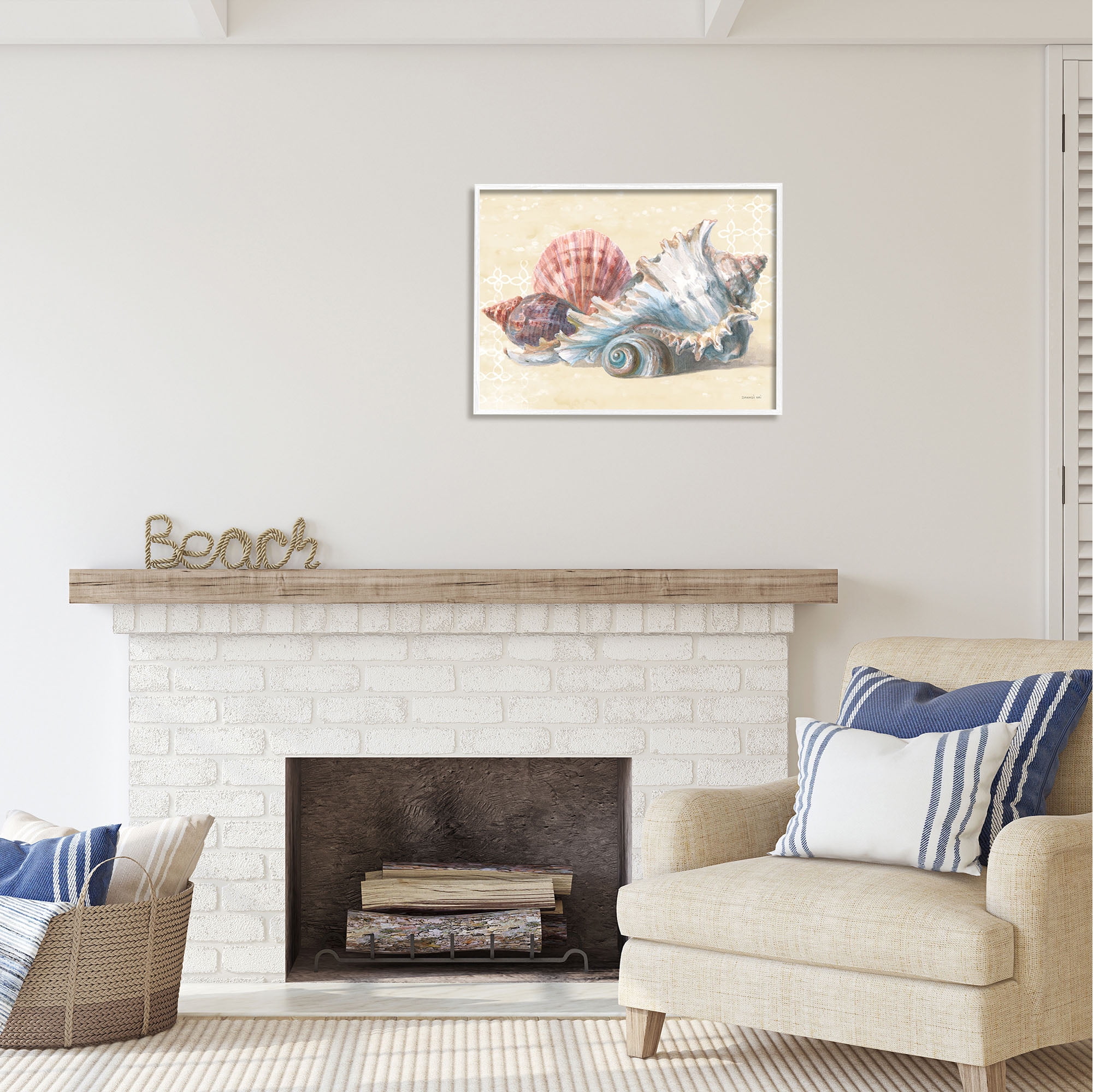 Stupell Industries Beach Seashells Patterned Animals & Insects Painting White Framed Art Print Wall Art, 30 x 24