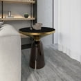 thumbnail image 3 of LeisureMod 19" Round End/Side Table with Sintered Stone Top and Brushed Gold Iron Rim Tempered Glass Pedestal Base No Assembly for Modern Home, Living Room Tully Collection in Grey/Black Stone, 3 of 18
