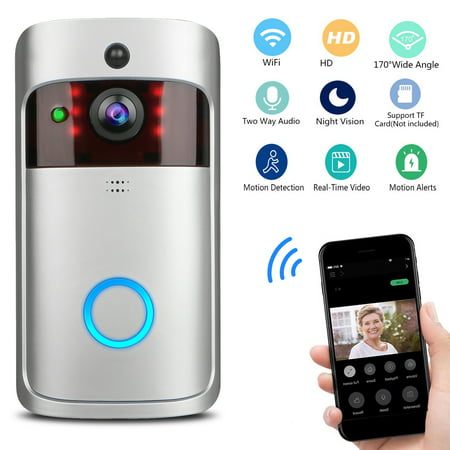 Video Doorbell, WiFi Smart Wireless Doorbell HD Security Camera Two-Way Talk Video, Indoor Chime, Night Vision, PIR Motion Detection, App Control for iOS (Best Night Vision Camera App For Android)