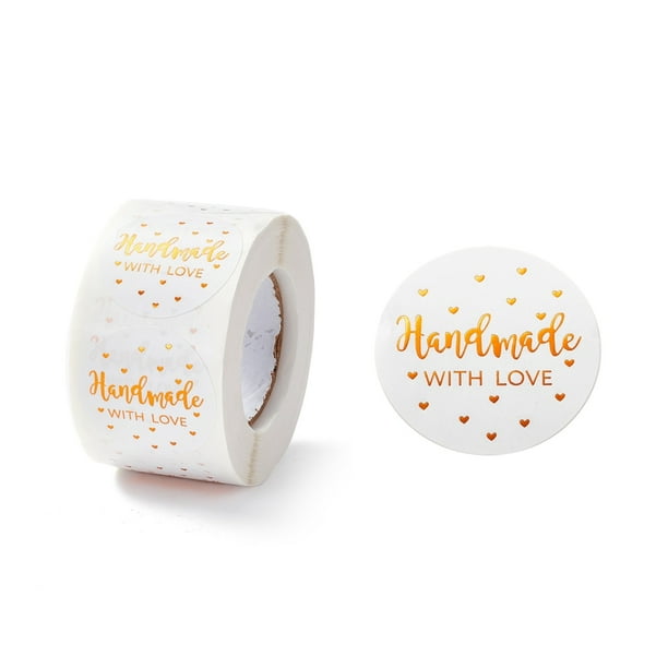 1 rollo de pegatinas de agradecimiento, etiquetas adhesivas de papel redondas y planas para regalo, pegatinas doradas de 4,2 cm. Pegatinas: 38 x 0,1 mm, aproximadamente 500 unidades por rollo