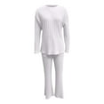 thumbnail image 6 of hxobax Women Long Sleeve Pajama Sets Rib Knit Lounge Set Cute Casual 2 Piece Pj Outfit Fall Sleepwear Solid Color Crewneck Pullover Tops and Drawstring Pants Matching Set Nightwear,Gray,Small, 6 of 8
