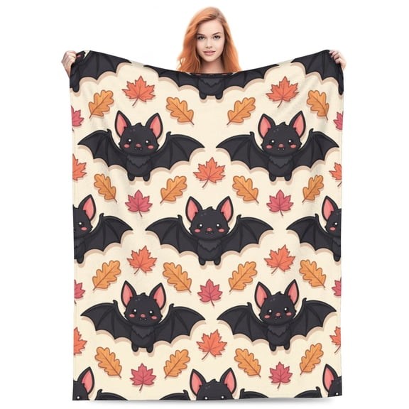Bat Throw Blanket, Halloween Spooky Flannel Plush for Sofa Bed Decor, Halloween Gifts, Bat Themed Room Cover 50x40