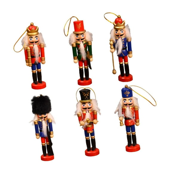 Sharprepublic 6 Pieces Nutcracker Hanging Decorations Portable Small Wooden Figure