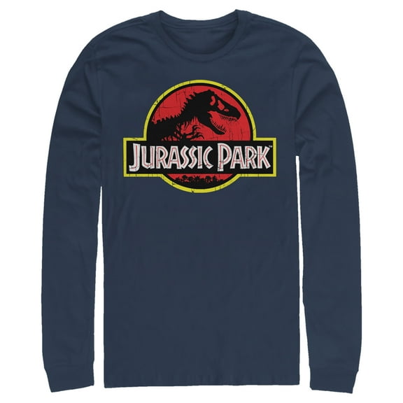 Men's Jurassic Park T Rex Logo Long Sleeve Shirt Navy Blue Large