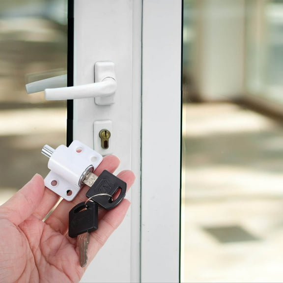 LOLIPPYY White Adjustable Window Lock with Key for Enhanced Security on Horizontal Sliding