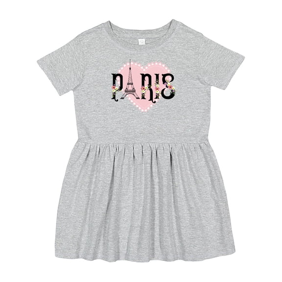 Inktastic Paris Pink Heart Eiffel Tower with Flowers Girls Toddler Dress