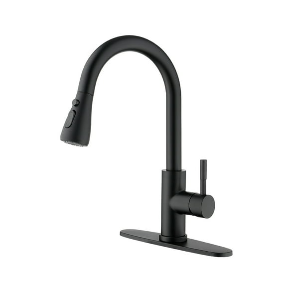 Kitchen Faucet with Pull Out Sprayer, 360° Swivel Single Handle Sink Faucet, 3 Function Spray Modes, Commercial Style Stainless Steel Faucet for Home Kitchen Use Matte Black Stainless Steel