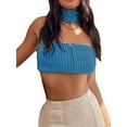 thumbnail image 2 of Liacowi Women Strapless Tube Tops Knitted Halter Neck Zipper Bandeau Crop Tops Aesthetic Clothes Party Tops, 2 of 4