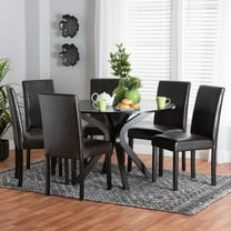 Baxton Studio Asli Modern Espresso Brown Faux Leather and Wood 7-Piece Dining Set