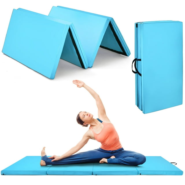 Costway 4'x8'x2" Gymnastics Mat Thick Folding Panel Aerobics Exercise Gym Fitness Blue