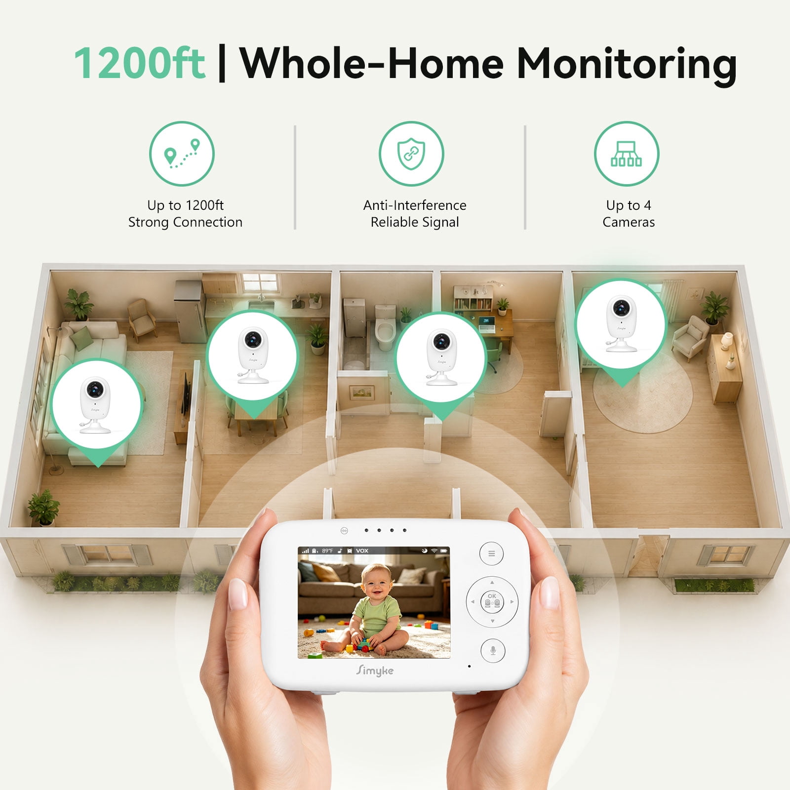 1080P WiFi Smart Video Baby Monitor,3.5" LCD & App Viewing,2-Way Audio,Night Vision,VOX,5 Lullabies,1500ft Range, Home Use,AI Baby Growth Album