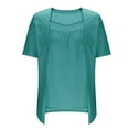 thumbnail image 5 of ZHENHONG T Shirts for Women,Summer Trendy Casual Short Sleeve Square Neck Blouses Plain Loose Graceful Tops,Blue Women Blouses, 5 of 5