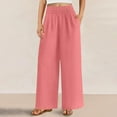 thumbnail image 4 of FRSASU Women's Palazzo Pants Dressy Solid Casual Wide Leg Slacks Elastic Waist Fashion Pants with Pockets Pink, 4 of 9
