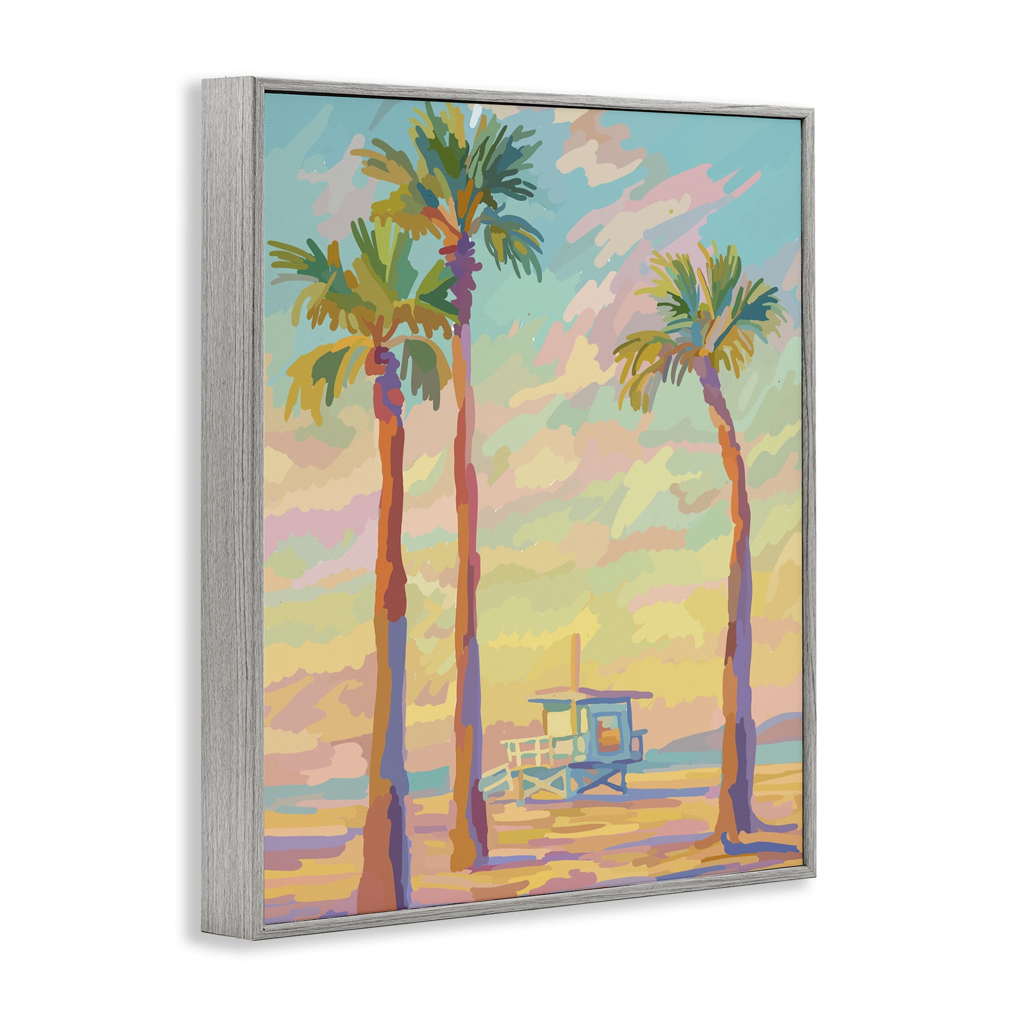 Stupell Industries Beachside Palms Abstraction Gray Framed Giclee Art, design by Amelia Noyes