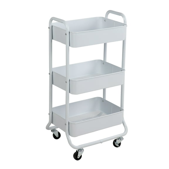 Mainstays 3-Tier Metal Frame Laundry Cart, Arctic White, Easy-Rolling, for Adults & Kids
