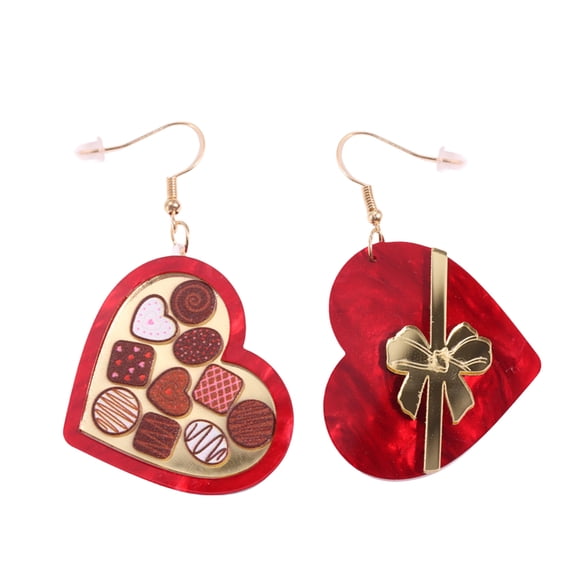 Fogun Stylish Heart Shaped Box Earrings Trendy Ear Studs Chocolate Bowknot Ear Rings Fashionable Valentine's Day Jewelry