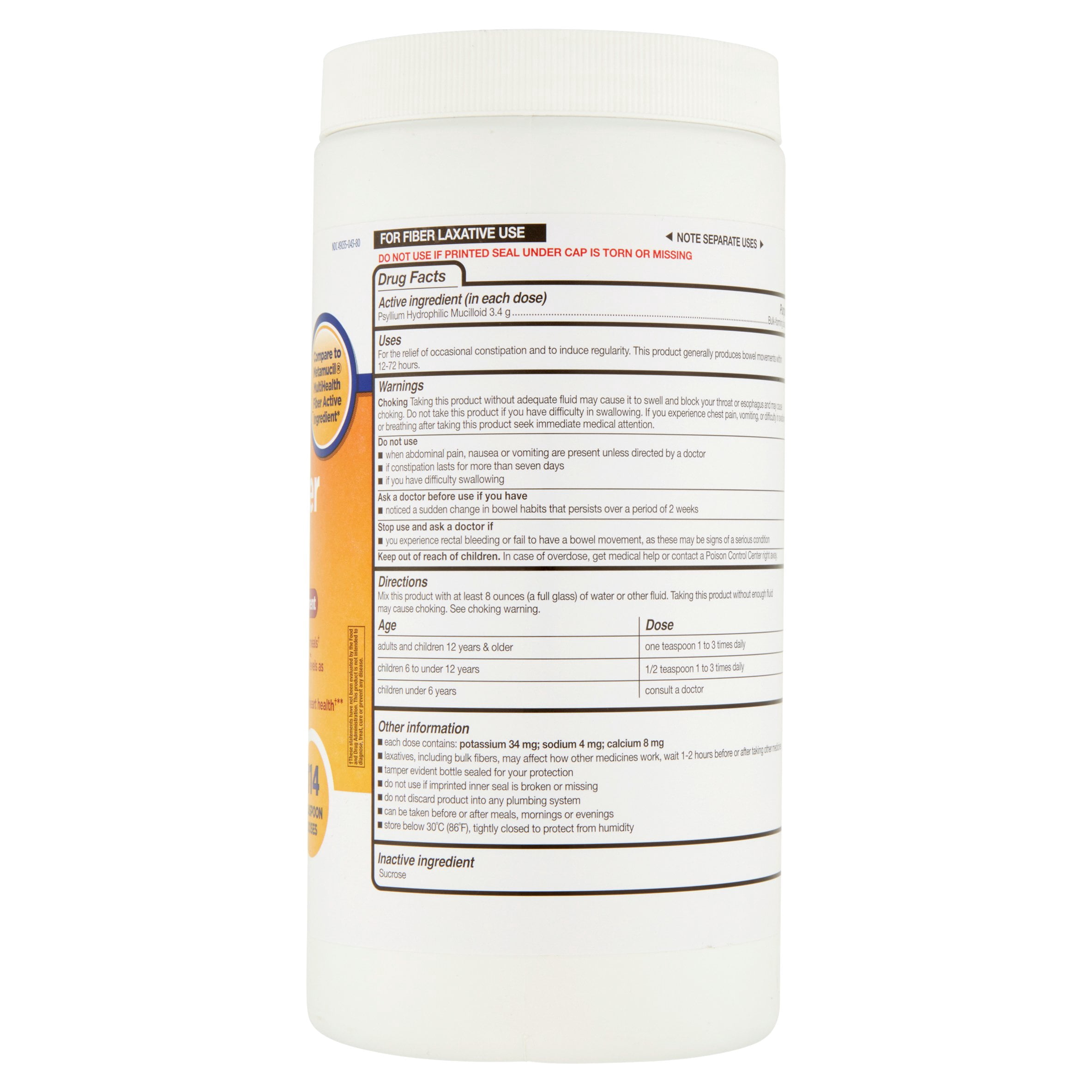 Equate Daily Fiber Laxative & Fiber Powder, 114 Ct, 29 Oz