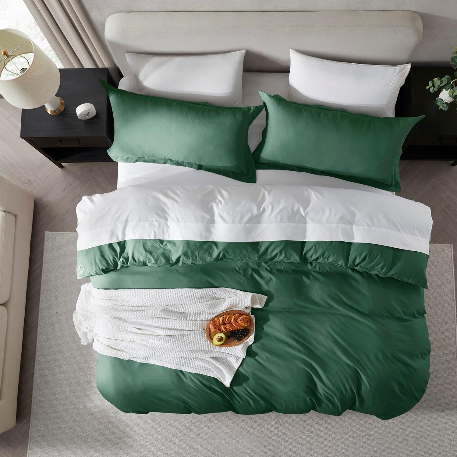 LammaLoe Duvet Cover California King Size, Soft Prewashed 3-Piece Duvet Cover Bedding Set with Pillow Shams, Dark Green
