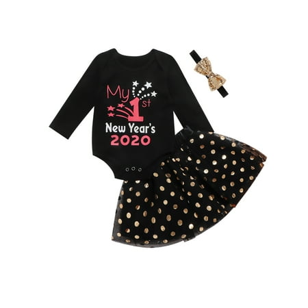 

Gupgi 3pcs My 1st New Year Baby Girls Romper Skirt Tutu Dress Headband
