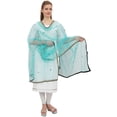 thumbnail image 4 of Phagun Net Dupatta Long Stole Scarf Women Ethnic Wrap Hizab Gift For Her-Teal Green, 4 of 5