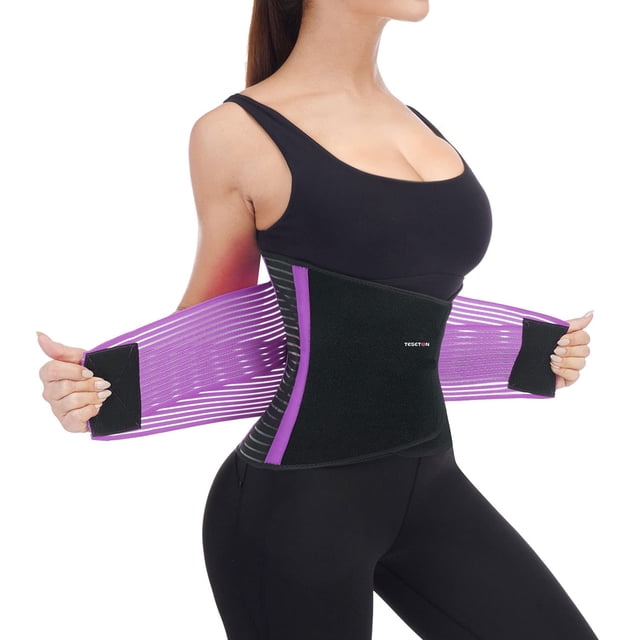 Faja de soporte lumbar TESETON para hombres y mujeres, transpirable, para escoliosis, con 8 huesos reforzados, para aliviar el dolor lumbar y ciática. Talla 02, morado-XL.