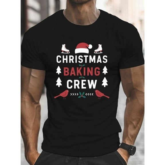 Christmas Baking Crew Tee Festive Holiday Graphic T Shirt Casual Comfort Top Round Neck Soft Black S-5XL