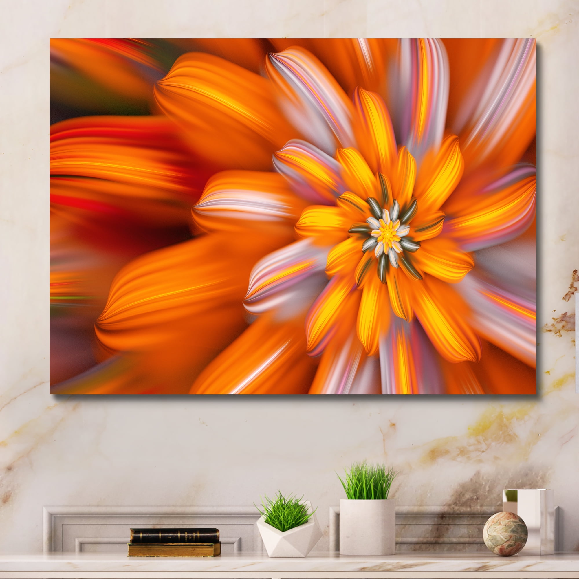 Designart 'Massive Orange Fractal Flower ' Floral Canvas Art Print