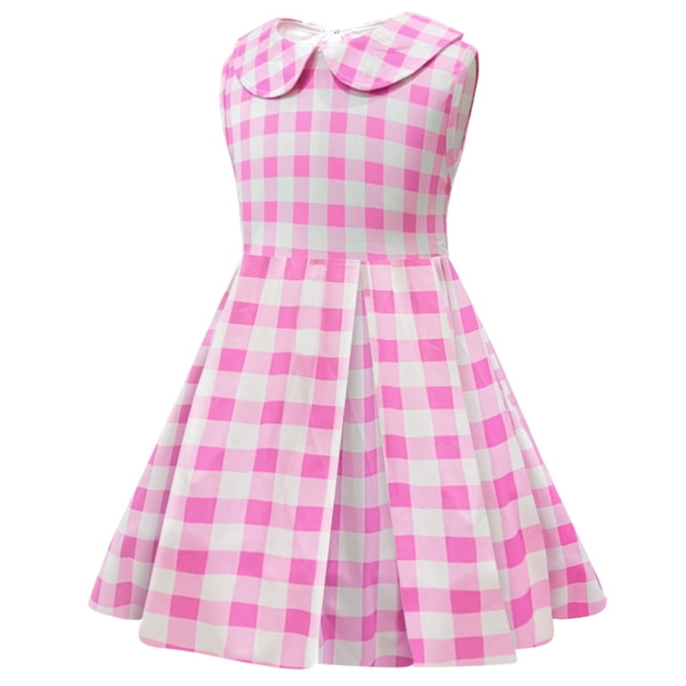 Youmylove Girls Pink Gingham Dress Movie Kids Party Fancy Plaid