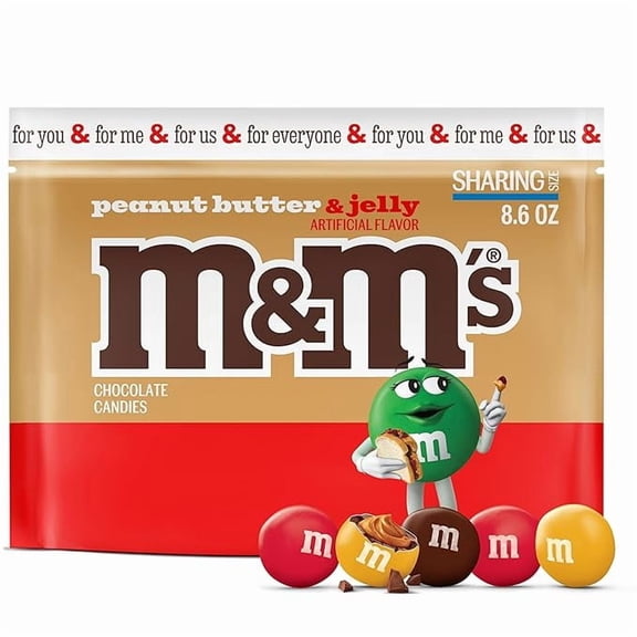 M&M’S Peanut Butter & Jelly Candy, Sharing Size, 8.6 Oz Resealable Bulk Bag( Pack of 2 )