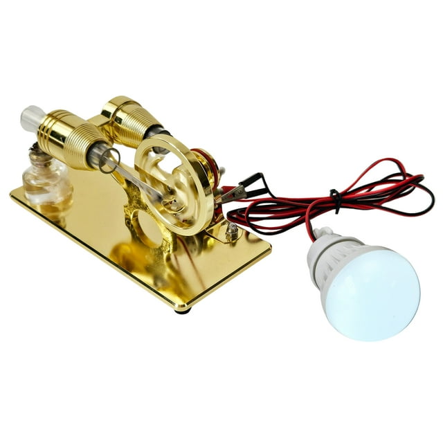 Riwcyla Hot Air Stirling Engine Electricity Generator Motor Model with LED Bulb Dollar Flywheel Design Science Experiment with Aluminum Alloy Base DIY Education Toy for Teacher Adults Kids School O