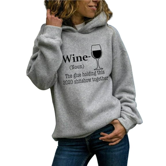 Fesfesfes Women Hooded Winter Fall Hoodie Long Sleeve Letter Print Sweatshirt Pullover Top Plus Size $10