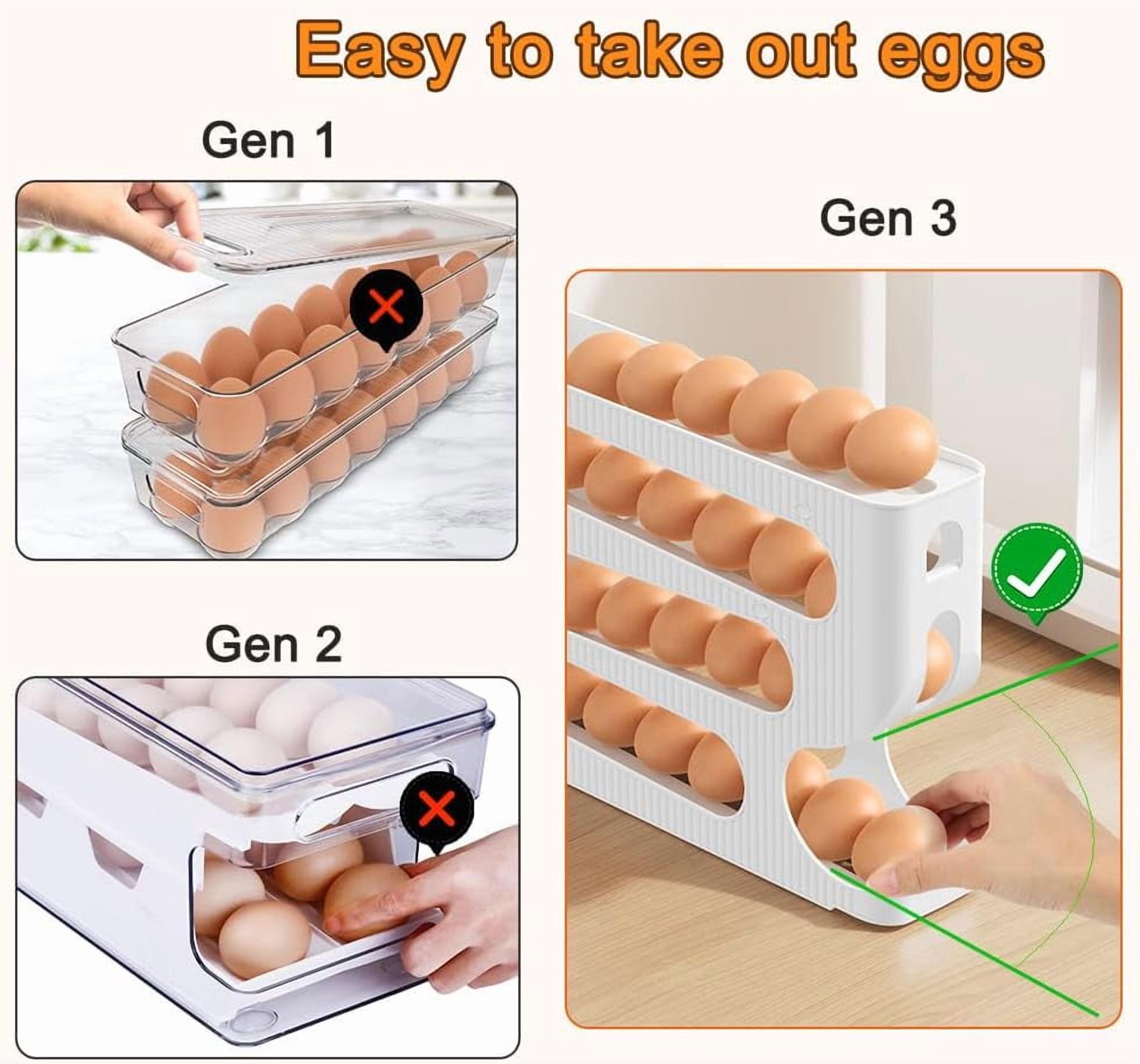 2-Pack Automatic Rolling Egg Dispenser for Refrigerator, Egg Rack Holds 56 Large Eggs, Space Saving Egg Holder & Organizer Tray, Fridge Storage, Easy Access