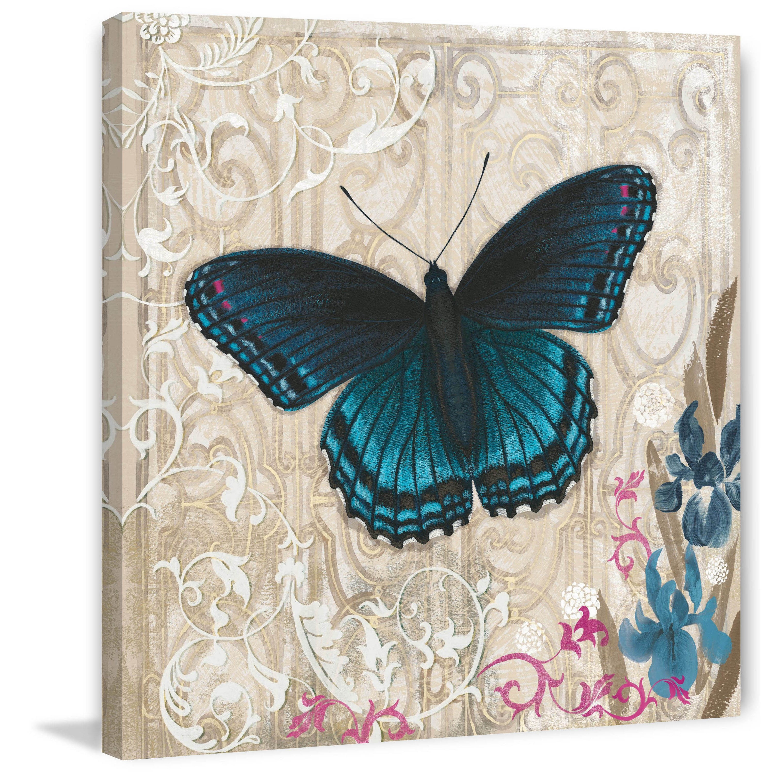 "A Dark Blue Butterfly" Painting Print on Wrapped Canvas
