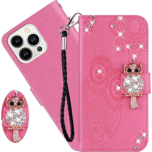 Fit for Apple iPhone 14 Pro Max Wallet Case with Card Holder, DIY Diamond PU Leather Flip Phone Cover Case for iPhone 14 Pro Max Pink