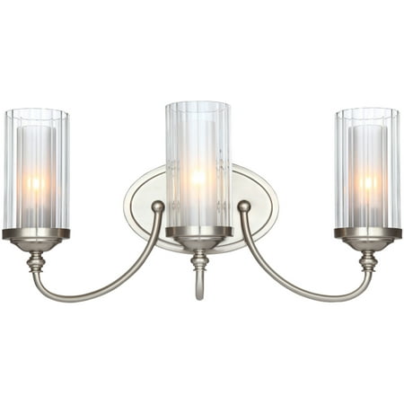 Hardware House Lexington 3-Light Wall and Vanity Fixture with Satin Nickel Finish and Double Glass Shades