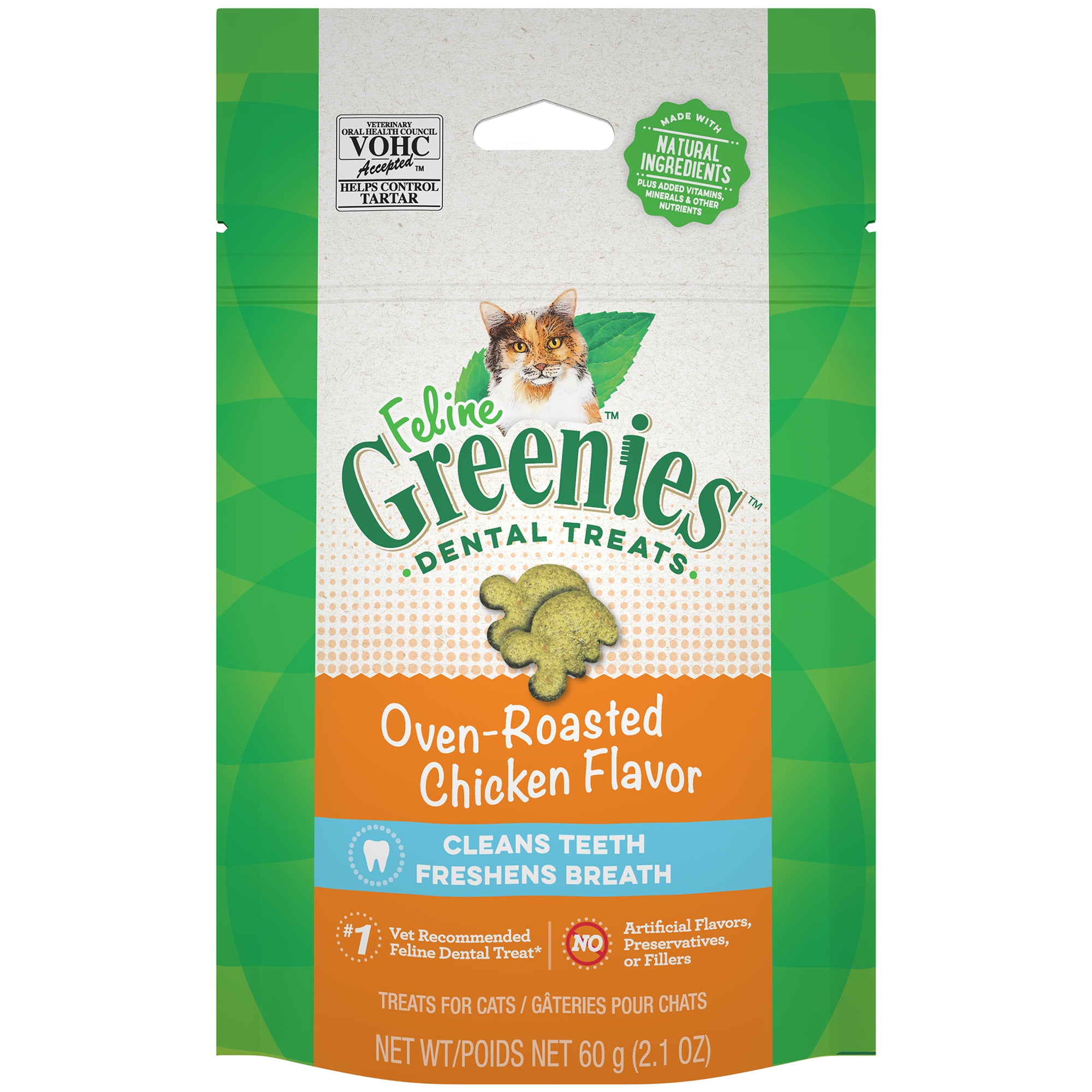 FELINE GREENIES Adult Natural Dental Care Cat Treats, Oven Roasted