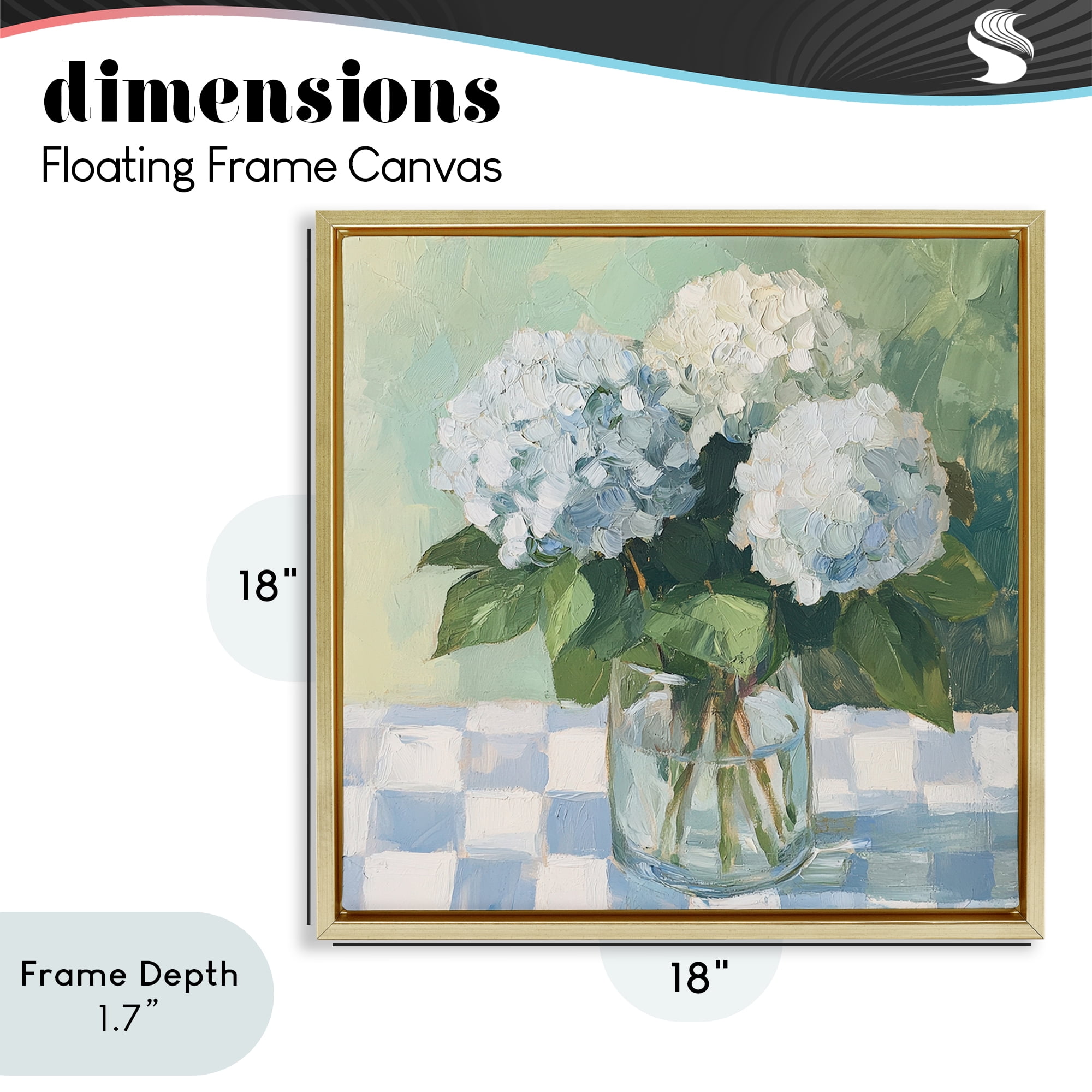 Stupell Industries Hydrangea Picnic on Checkered Gold Framed Floater Canvas Wall Art, design by Petal Prints Design